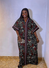 Africa Ankara Print Boubou Dark Colour Palette V-neckline gown